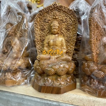  Tượng Phật A Di Đà 2 Mặt Gỗ Bách Xanh