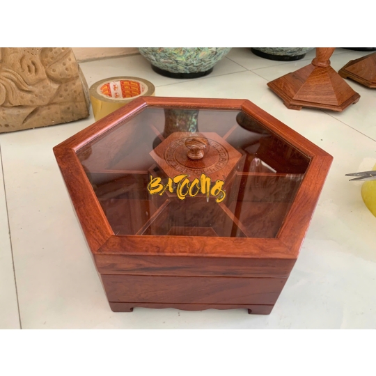 Khay đựng bánh kẹo tết bằng gỗ Lục Giác